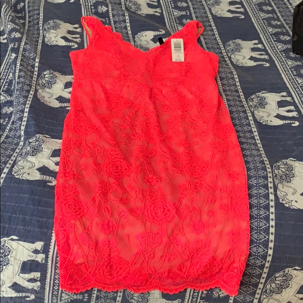 Bright pink, lace dress